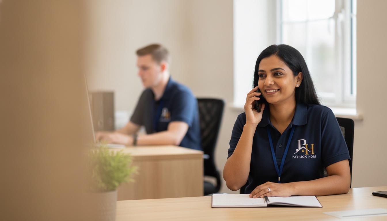 The Pavillion Homes office team taking an enquiry call in Doncaster