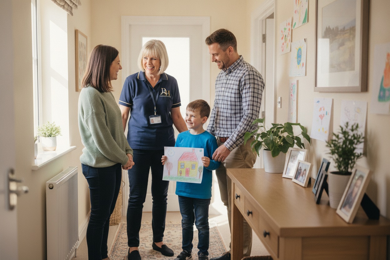 A family visiting The Pavillion Homes with their child before a placement