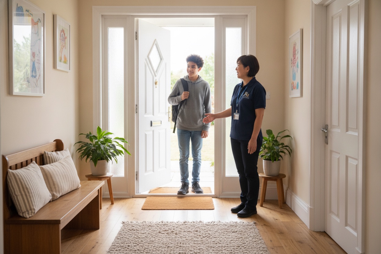 A young person visiting The Pavillion Homes with their family